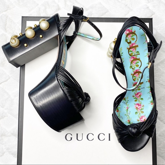 Gucci Shoes - Gucci Allie platform sandals w/ faux Pearl details